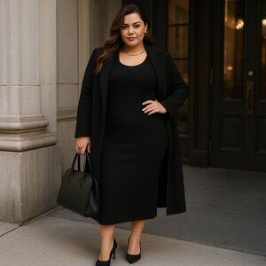 Agnes Orinda Plus Size Black Knit Sweater Dress – Modern Minimalist Quiet Luxury